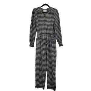 Cefinn‎ Isla Belted Checked Brushed Cotton Jumpsuit Sz 14 Black Tan Feminine